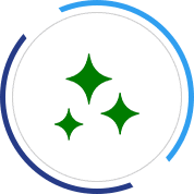 A green and blue circle with three stars in it.